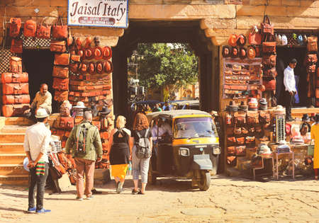 Jaisalmer, India - January 19, 2020 :Sourvenir shops at Jaisalmer Fort entrance, one of the last living fort in the world.のeditorial素材