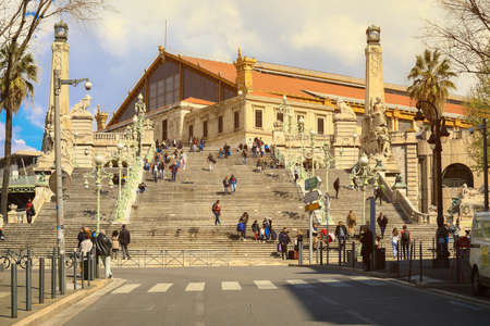 Marseille, France - April 7 2019 : Panorama of stairway to Saint Charles train station in Marseilleのeditorial素材