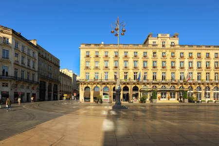 Bordeaux, France - June 10, 2020: Street view of old city in bordeaux, France, typical  buildings from the region, part of unesco world heritageのeditorial素材
