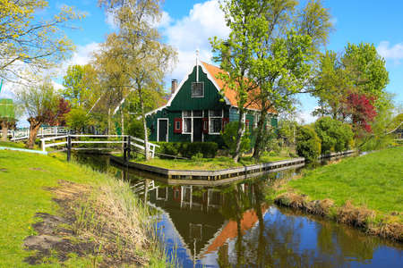 Typical house in village of Zaanse Schans in Netherlandsのeditorial素材