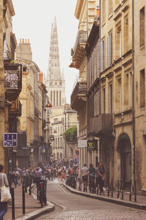 Bordeaux, France - February 21, 2020: Selective focus on buildings in the city of Bordeaux, France. These buildings are typical of the Southwestern French architectureのeditorial素材