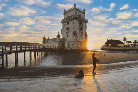 Lisbon - Portugal, November 5, 2018: Belem Tower is a medieval castle fortification on the Tagus river. Today it is used as a museum.のeditorial素材