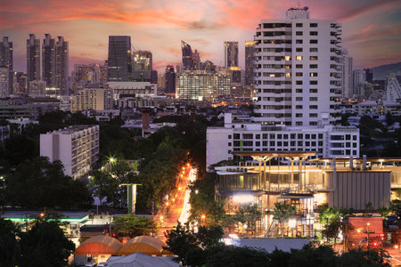 Aerial view of Bangkok modern office buildings, condominium, living place in Bangkok cityのeditorial素材