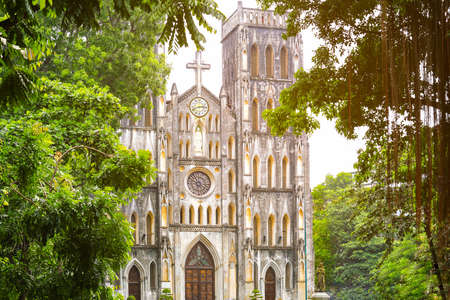 View of St. Joseph's Cathedral church in Hanoi the capital city of Vietnamの写真素材