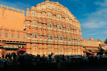 Jaipour, India - January 19, 2020: Hawa Mahal (Wind Palace) in Jaipur, India. Hawa Mahal is one of the prominent tourist attractions in Jaipur city.のeditorial素材