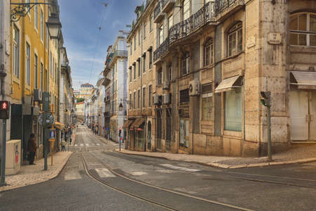 Lisbon - Portugal, November 5, 2018: An old tradition residents building on street in the old Alfama quarter in Lisbon, Portugalのeditorial素材