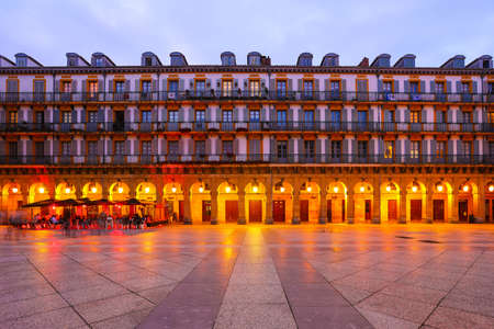 Spain San-Sebastian - June 5, 2021 :  Constitution Square and the former town hall at twilight. The main square of the cultural capital of Europeのeditorial素材