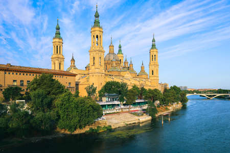 Selective focus on Basilica of Our Lady of Pillar in Zaragoza city, Aragon in Spain.の写真素材