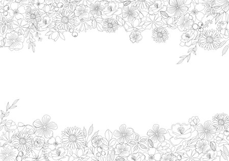 Flower Simple, Line Art, <p>Natural Beautiful Line Art Botanical Background Material, Vector</p>のイラスト素材