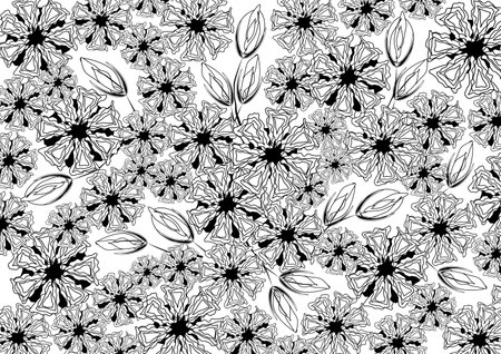 Seamless pattern with black and white flowers on a white backgroundのイラスト素材