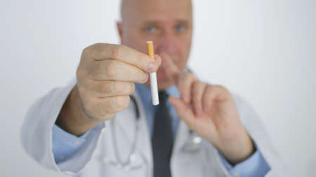 Image with a Doctor in Antitobacco Campaign Making No Hand Gesturesの写真素材