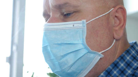 Man Wearing Face Mask Medical Protection Against Contamination with Coronavirus