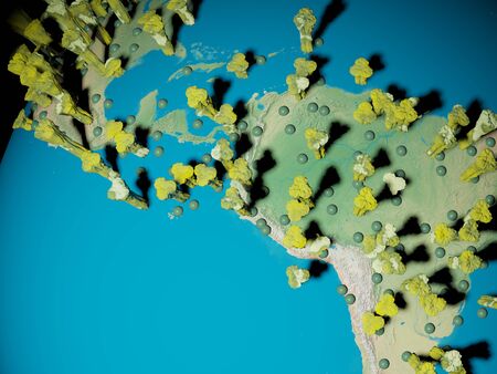 3d digital image corona virus on planet Earth in Central America without clouds