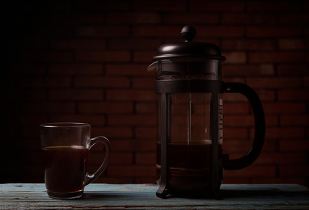 Making a coffee with french pressの写真素材