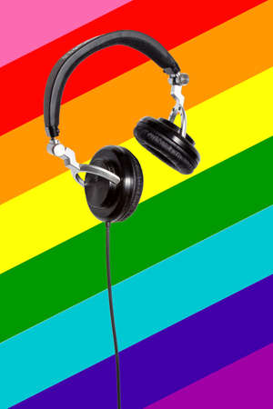 headphones on a multicolored background (lgbt)の写真素材