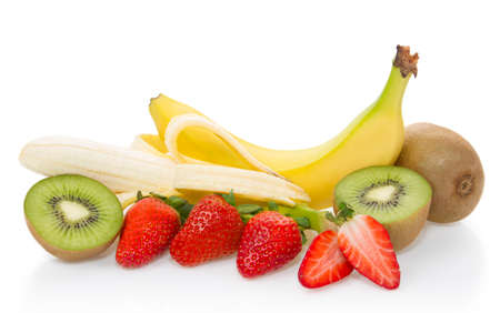 Banana, strawberry, kiwi fruit - fruit compositionの写真素材