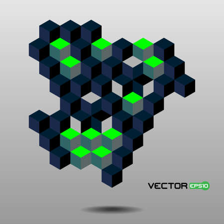 abstract cubes in space on a gray backgroundのイラスト素材