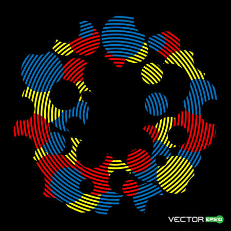 abstract colorful circles with black circles on a black background のイラスト素材