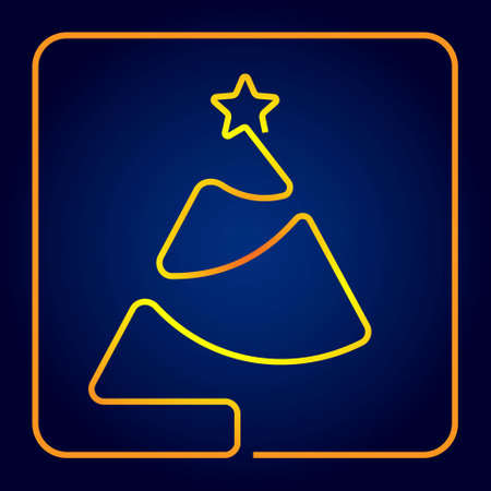 Stylized yellow - orange Christmas tree with a gold star with a blue backgroundのイラスト素材