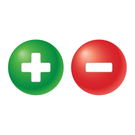 plus and minus - two spheres in green and red colourのイラスト素材