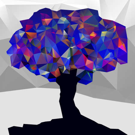 abstract winter low poly color tree on white and gray backgroundのイラスト素材