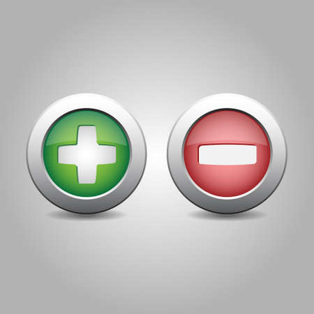 plus and minus in green and red colours on a gray backgroundのイラスト素材