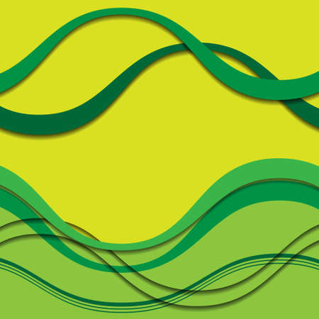abstract green waves with shadows on a yellow backgroundのイラスト素材