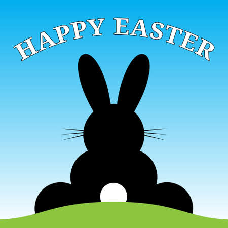 sitting smiling back Easter bunny with suit and text under blue skyのイラスト素材