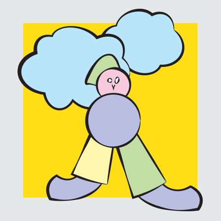 figure in pastel colors beneath the clouds