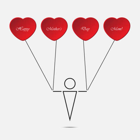 Mothers Day card - boy and heart shaped balloons with textのイラスト素材