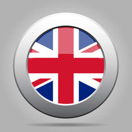 metal button with the national flag of Great Britain on a gray backgroundのイラスト素材
