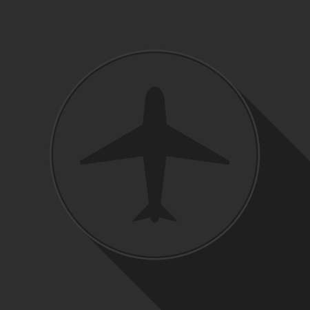 dark gray icon  airplane on circle with long shadowのイラスト素材