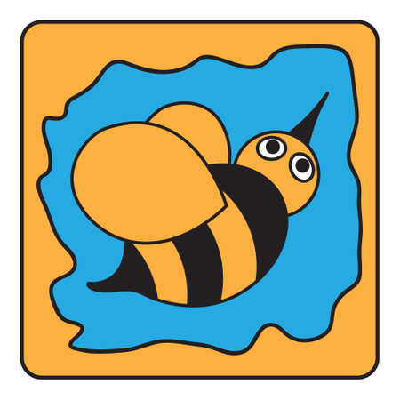 cartoon  black and orange flying bumble bee in the frameのイラスト素材