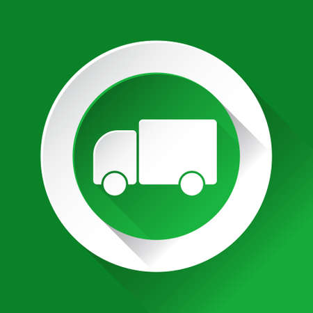 green circle shiny icon with white contour on a green background - lorry carのイラスト素材