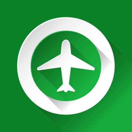 green circle shiny icon with white contour on a green background - airplaneのイラスト素材
