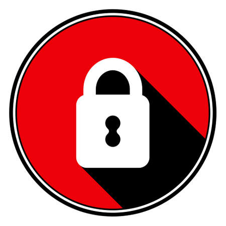 information icon - red circle with black outline and white closed padlock with stylized black shadowのイラスト素材