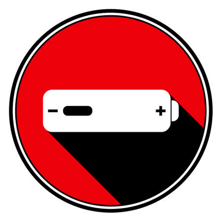 information icon - red circle with black outline and white battery low with stylized black shadowのイラスト素材