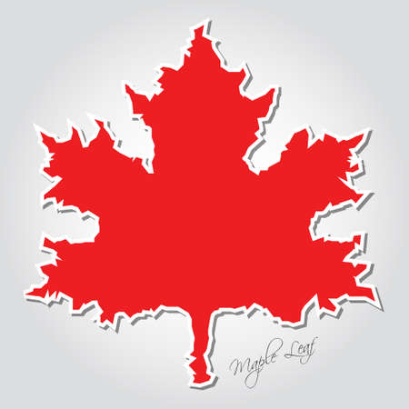 sticker - stylized red maple leaf with irregular white contour, shadow and textのイラスト素材