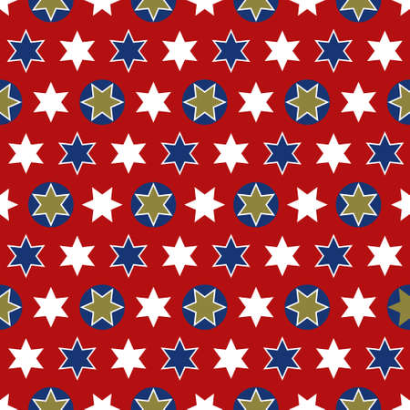 Christmas seamless wrapping paper - a repeating pattern with stars, red, gold, white and blueのイラスト素材