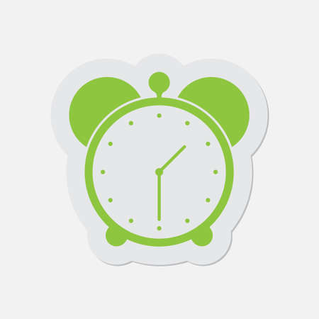 simple green icon with contour and shadow - alarm clock on a white backgroundのイラスト素材