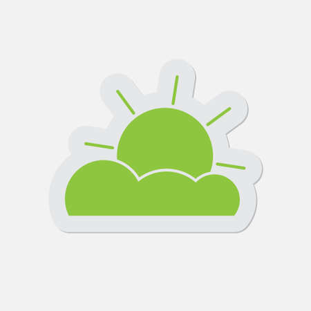 simple green icon with contour and shadow - partly cloudy on a white backgroundのイラスト素材