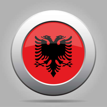 metal button with the national flag of Albania on a gray backgroundのイラスト素材