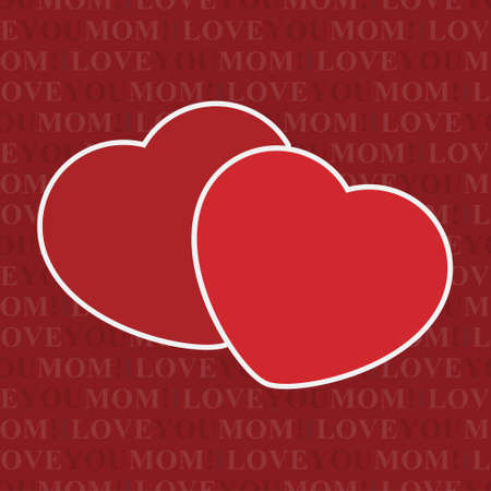 seamless wrapping paper with two hearts and text on a red background, I love you momのイラスト素材