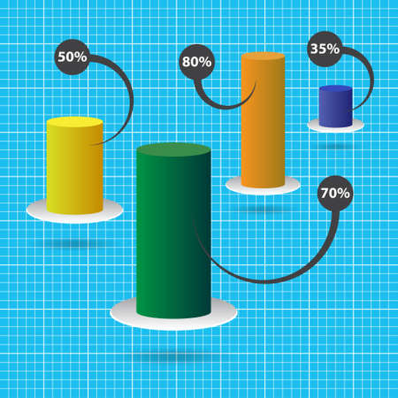 column chart with four color columns and text - blue graph paperbackgroundのイラスト素材