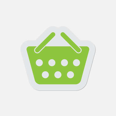 simple green icon with contour and shadow - shopping basket on a white backgroundのイラスト素材
