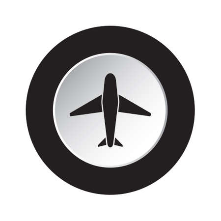 isolated round black and white button with black airplane iconのイラスト素材