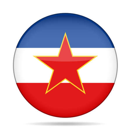 National flag of Yugoslavia. Shiny round button with shadow.のイラスト素材