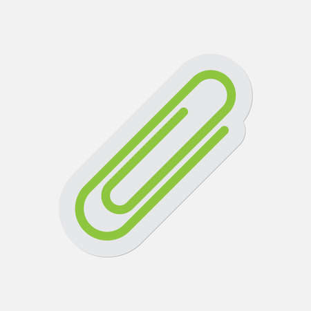 simple green icon with light gray contour and shadow - paper clip on a white backgroundのイラスト素材