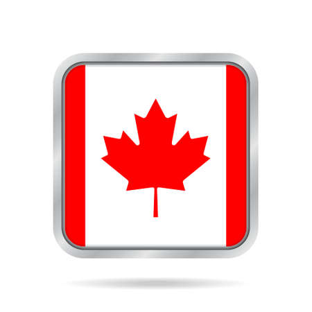 National flag of Canada. Shiny metallic gray square button with shadow.のイラスト素材