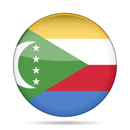 National flag of Comoros. Shiny round button with shadow.のイラスト素材